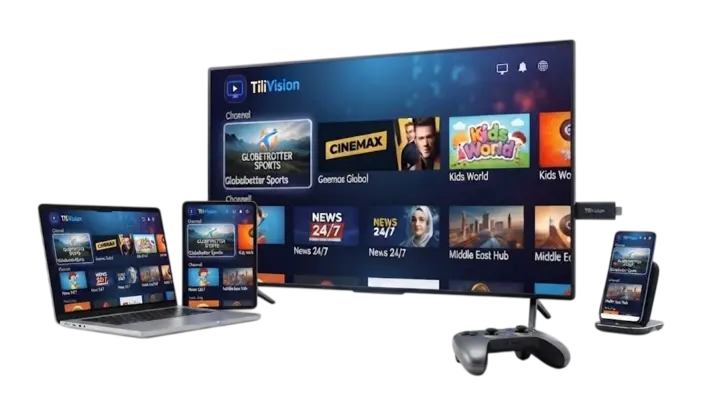 TiviStation IPTV streaming interface showing live channels and on-demand content in 4K Ultra HD